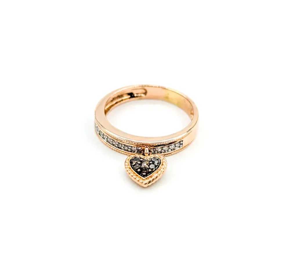 Dangle Charm Diamond Heart Ring in Rose Gold - image 2