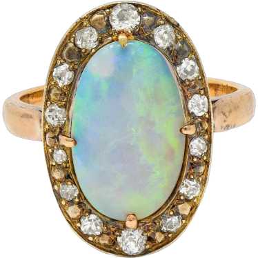 Victorian Opal Diamond 18 Karat Yellow Gold Antiqu