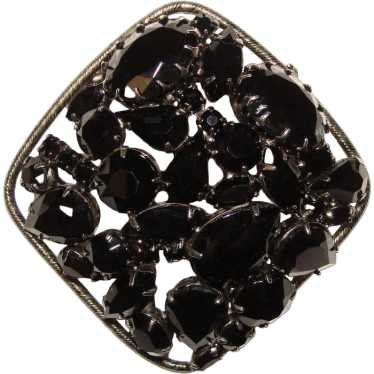 Fabulous Large BLACK RHINESTONE Vintage Brooch - image 1