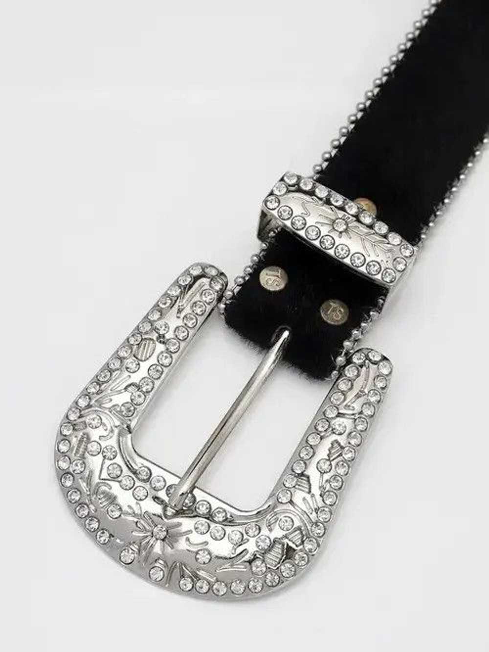 Leather × Streetwear Dazzling Rhinestone Belt PU … - image 2