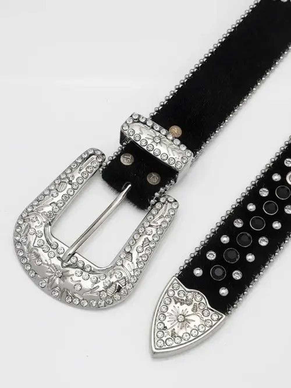 Leather × Streetwear Dazzling Rhinestone Belt PU … - image 3