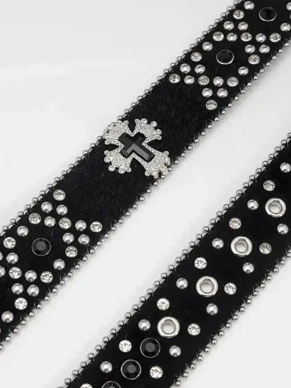 Leather × Streetwear Dazzling Rhinestone Belt PU … - image 4