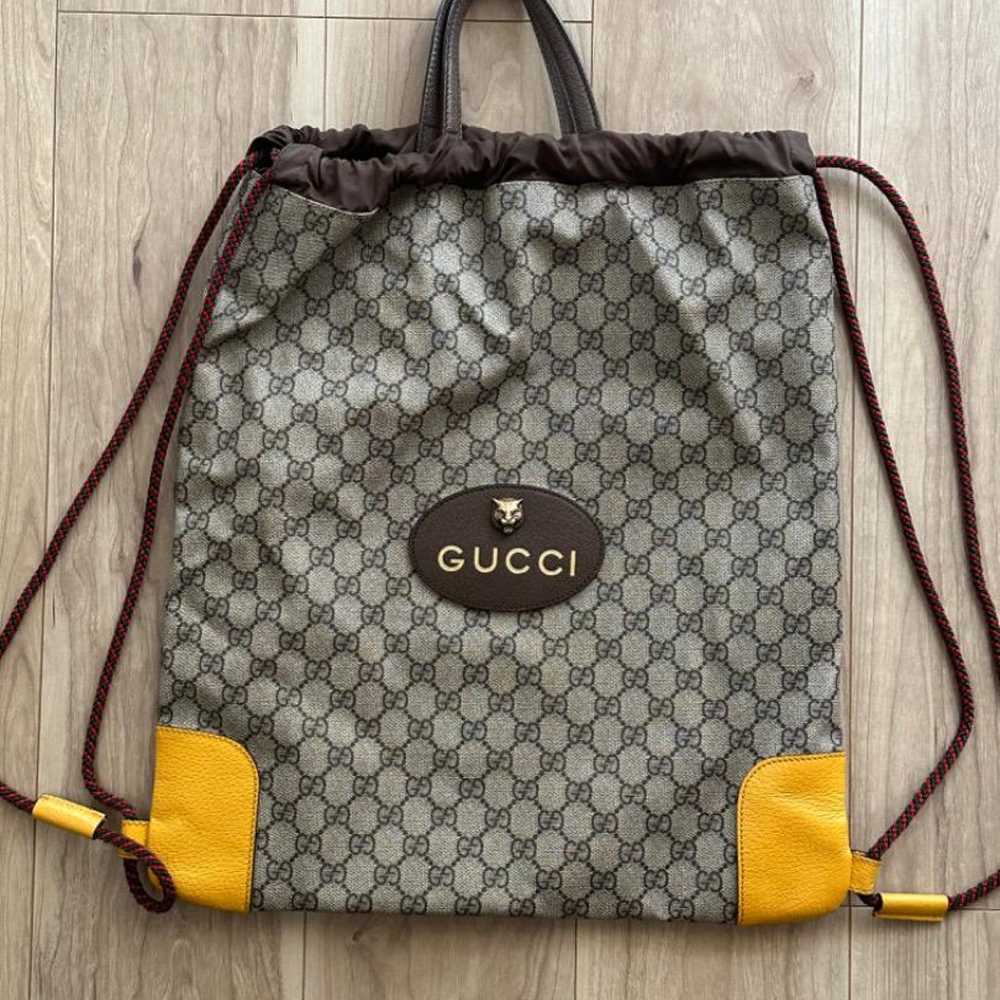 GUCCI GG Supreme x Leather Drawstring Backpack - image 1