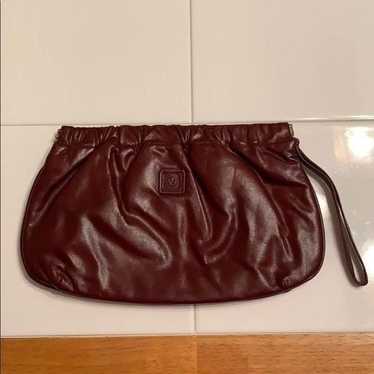 Vtg Anne Klein for Calderon maroon leather clutch