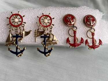 Two Pairs Vintage Nautical Dangle Charm Pierced E… - image 1