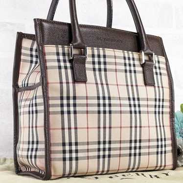 Burberry Nova Check Canvas Saffiano Leather Handba