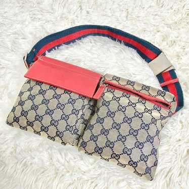 GUCCI Waist Pouch Body Bag Sherry Line GG Canvas G