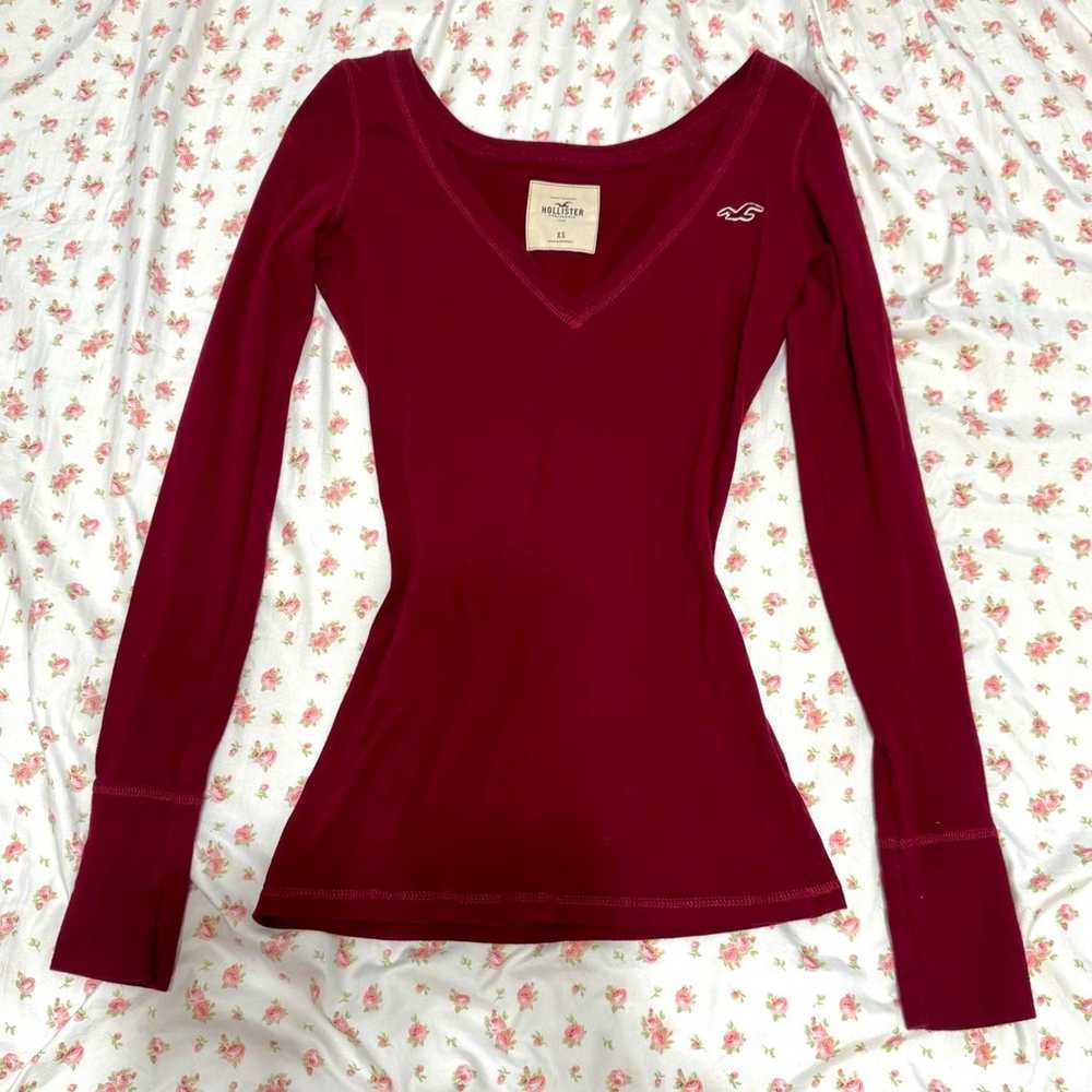 Vintage 2000s y2k Hollister dark red burgundy lon… - image 2