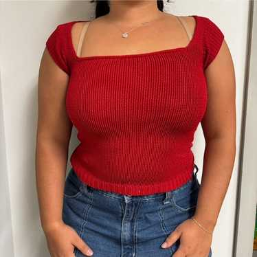 vintage red knit top - image 1