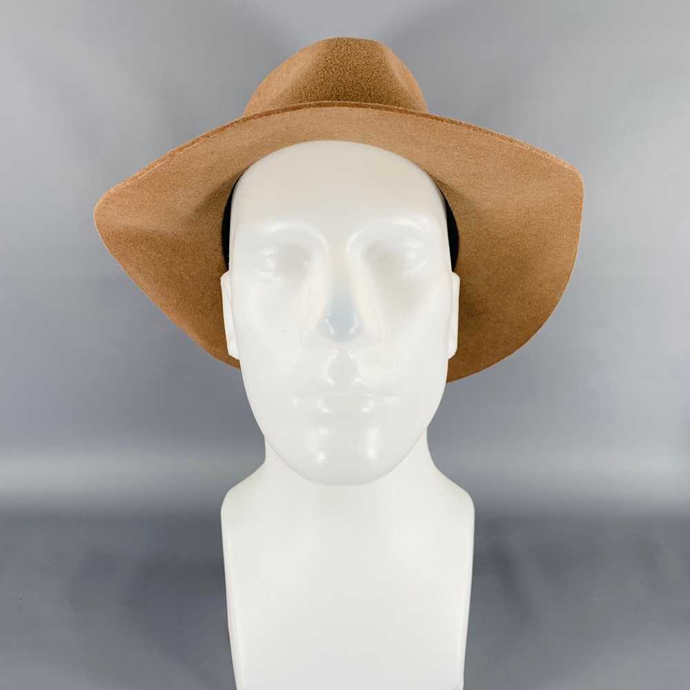 Vintage Tan Black Wool Felt Fedora Hat - image 2