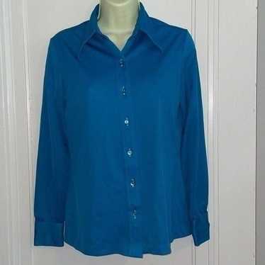 Vtg 70s Alex Coleman California teal blue knit po… - image 1