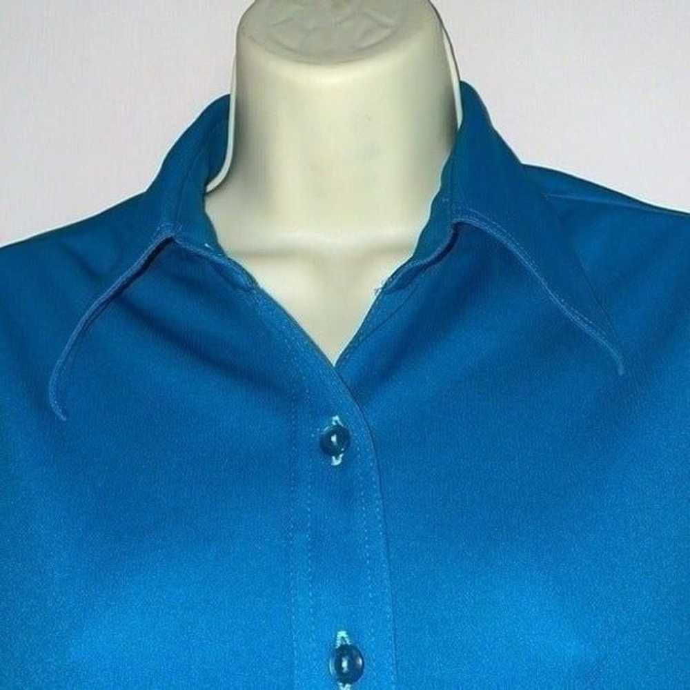 Vtg 70s Alex Coleman California teal blue knit po… - image 2