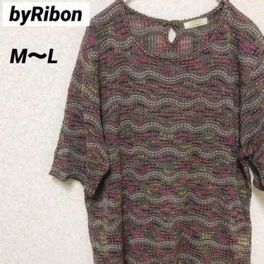 byribon summer knit, short-sleeve knit, striped, … - image 1