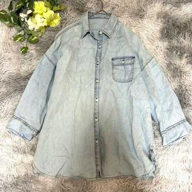 【persodea】Denim-style Linen Shirt Long Sleeve Siz… - image 1