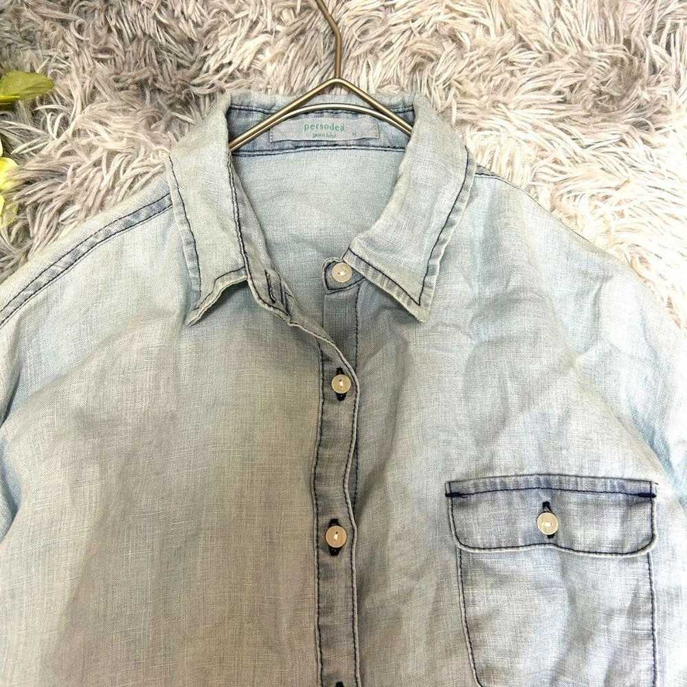 【persodea】Denim-style Linen Shirt Long Sleeve Siz… - image 3