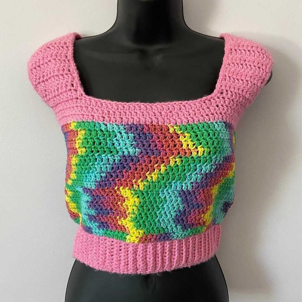 handmade rainbow pink crochet top ♡ - image 1