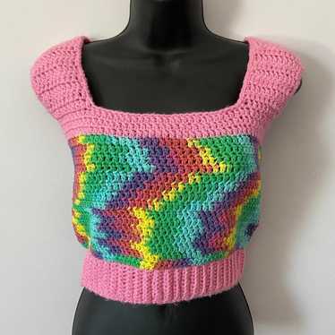 handmade rainbow pink crochet top ♡ - image 1