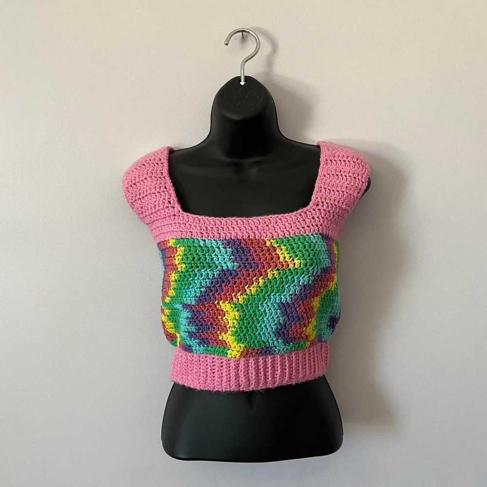 handmade rainbow pink crochet top ♡ - image 2