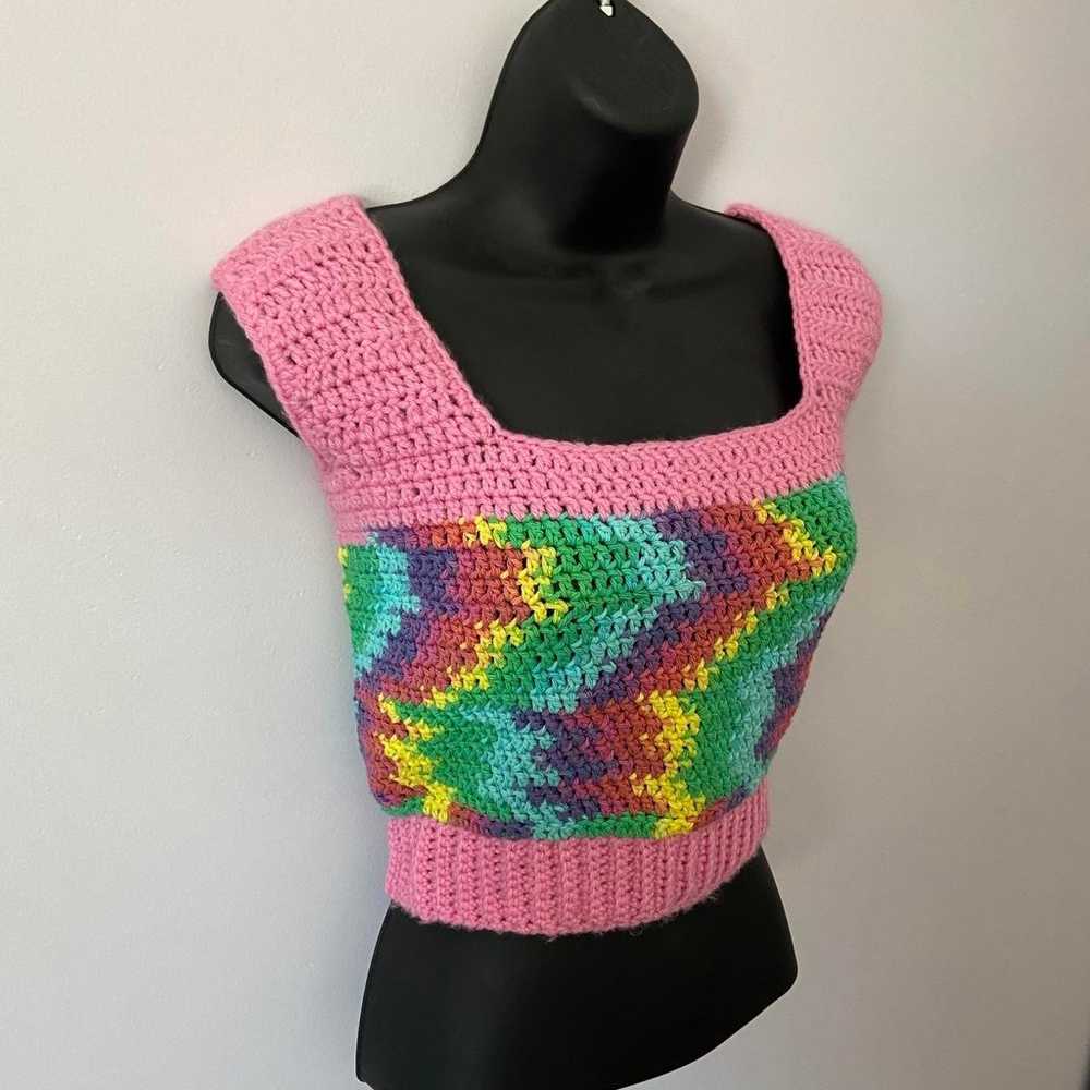 handmade rainbow pink crochet top ♡ - image 3