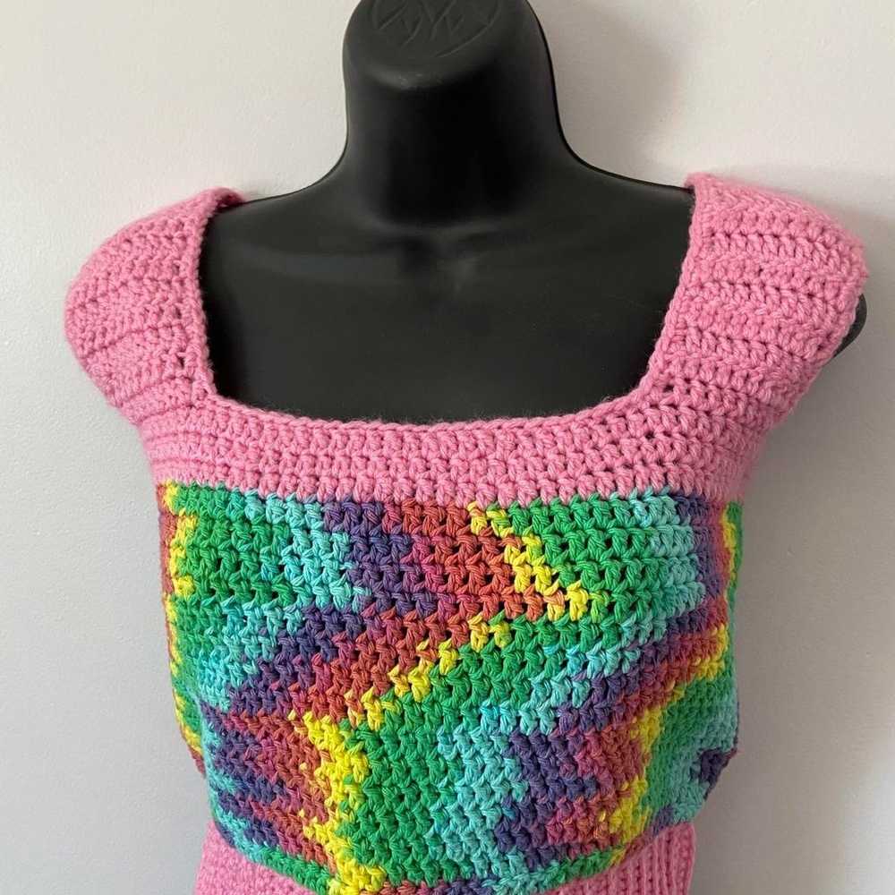 handmade rainbow pink crochet top ♡ - image 4