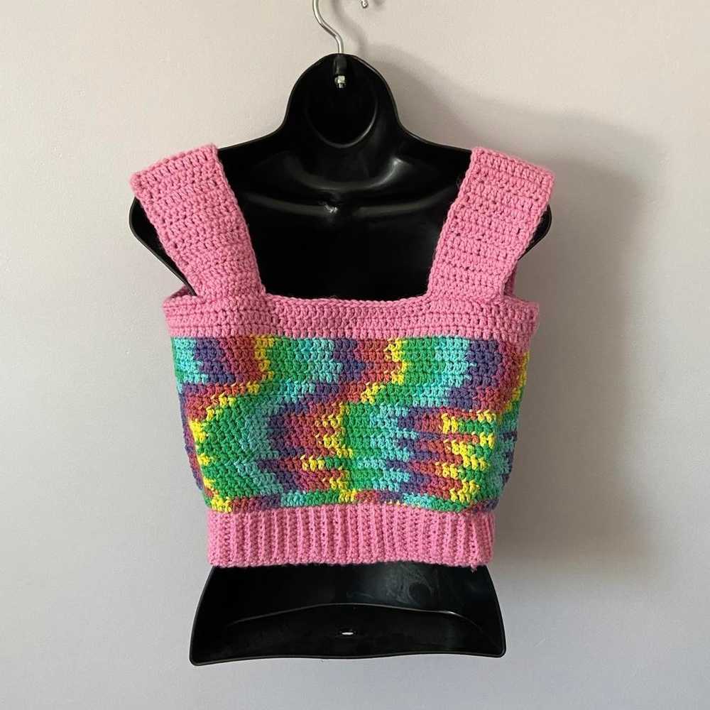 handmade rainbow pink crochet top ♡ - image 5