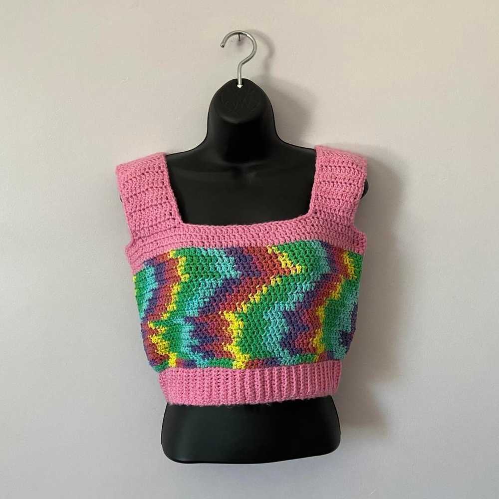 handmade rainbow pink crochet top ♡ - image 6