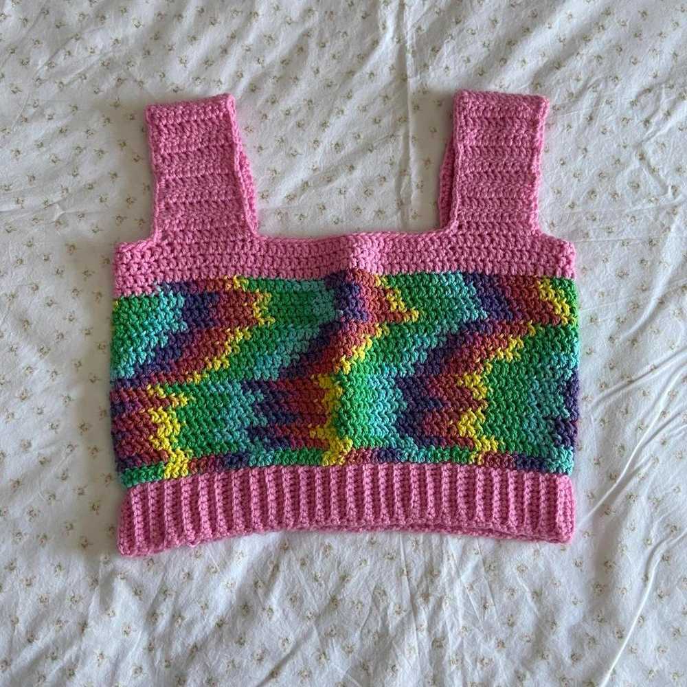 handmade rainbow pink crochet top ♡ - image 7