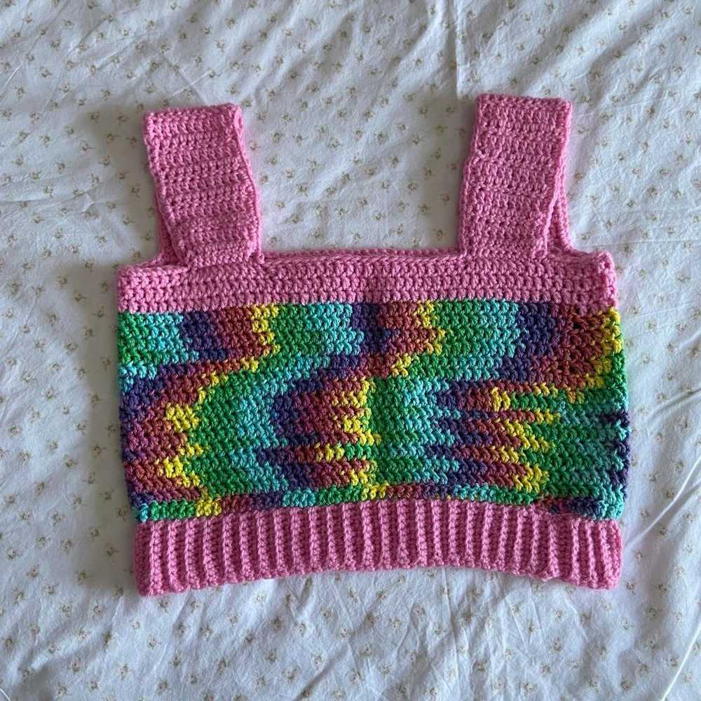 handmade rainbow pink crochet top ♡ - image 8