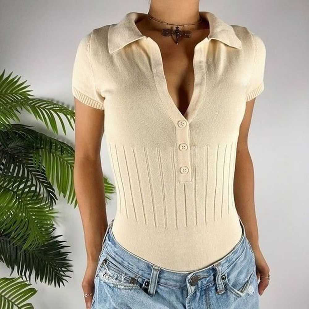 Princess Polly Cream Ribbed Knit Short Sleeve Col… - image 3