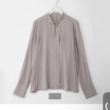 PLST Peach Satin Skipper Blouse Shirt Beige Gray S - image 1