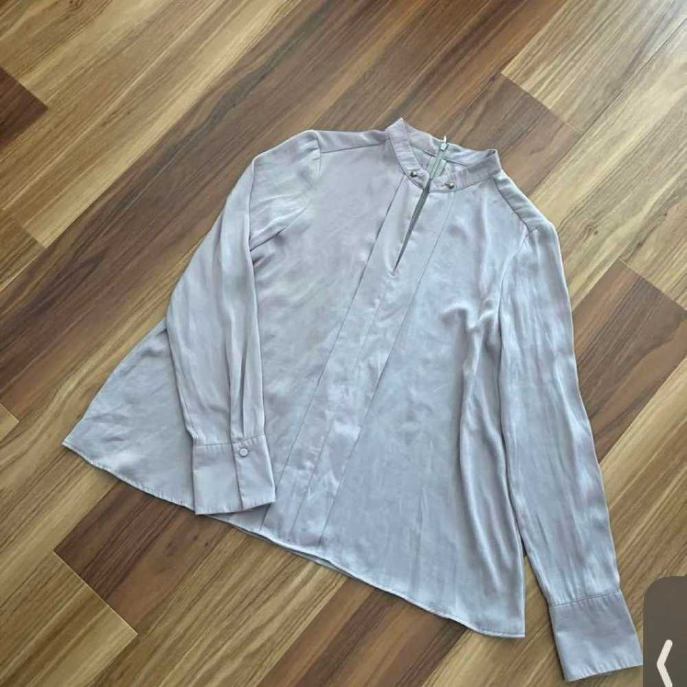 PLST Peach Satin Skipper Blouse Shirt Beige Gray S - image 3