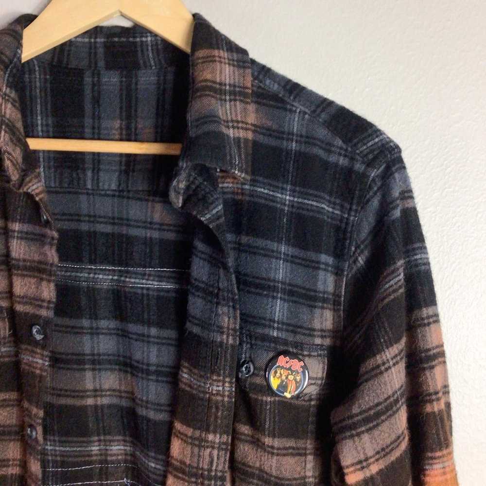 Streetwear Upcycled ACDC Metal Band flannel distr… - image 4