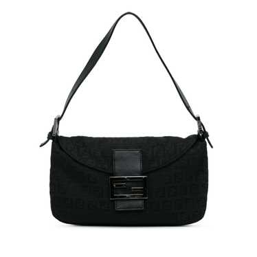 Black Fendi Zucchino Canvas Double Flap Baguette S