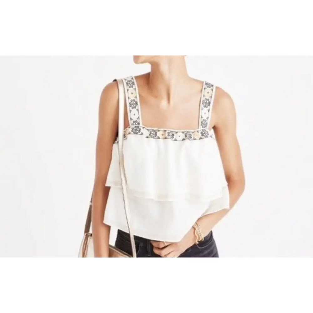 Madewell J. Crew Cropped Tiered Embroidered Linen… - image 9