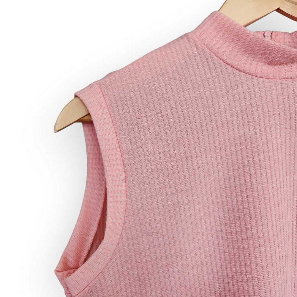 Retro Pink High Neck Sleeveless Ribbed Tank Shirt… - image 2