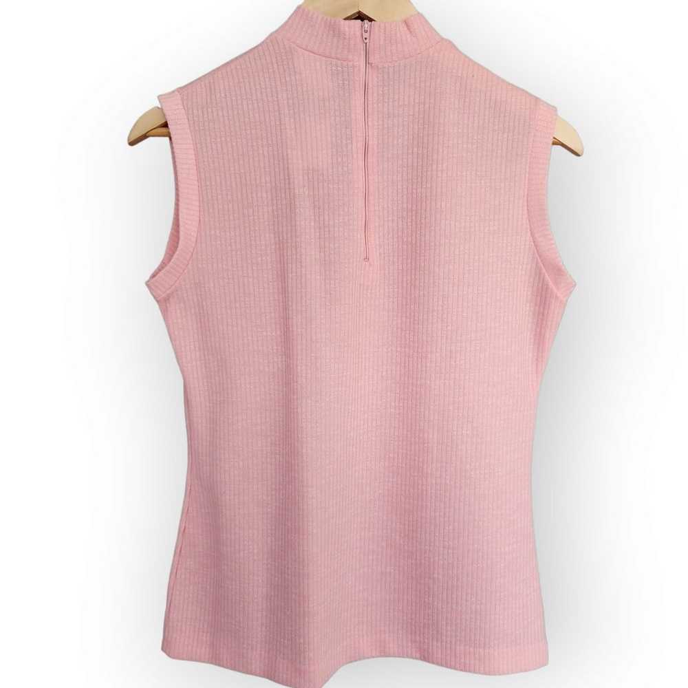 Retro Pink High Neck Sleeveless Ribbed Tank Shirt… - image 5