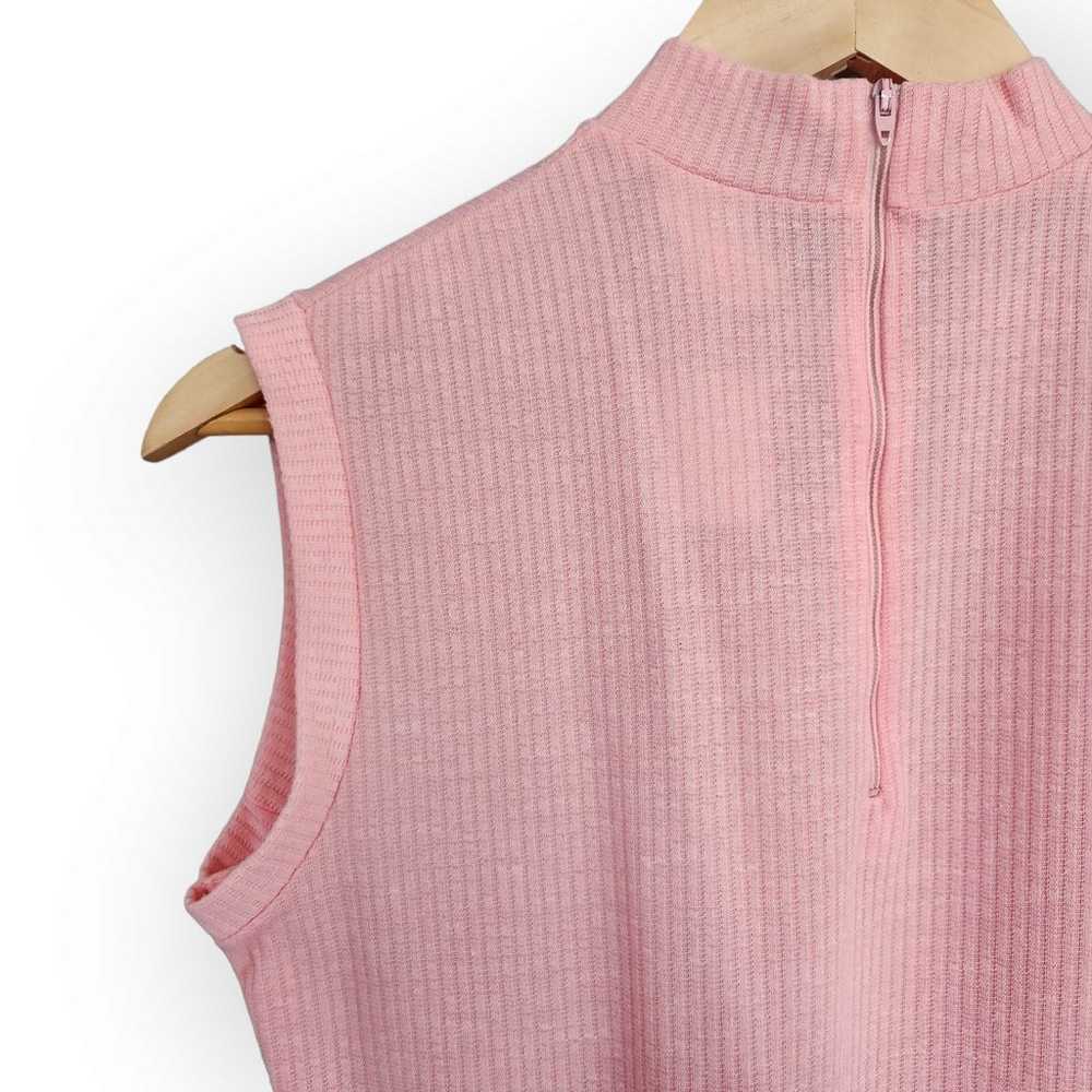 Retro Pink High Neck Sleeveless Ribbed Tank Shirt… - image 6