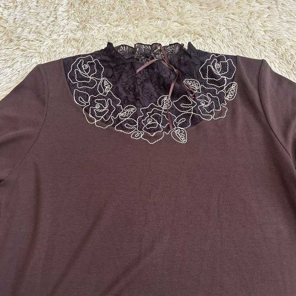 novuMacera Lace Cutout High-Neck Simple Rose Tee. - image 2