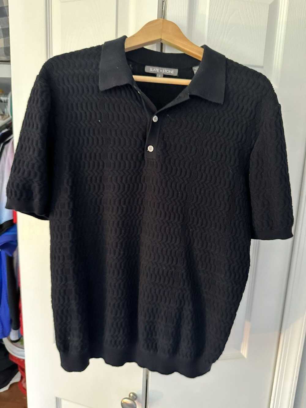 Saks Fifth Avenue Slate and Stone Polo Wave Knit - image 1