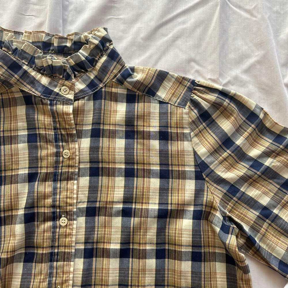 【Vintage】Stand Frill Collar Check Shirt - image 4