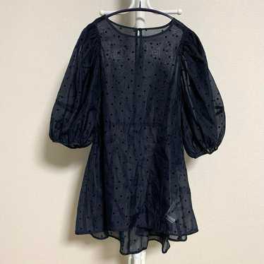 ☆2931 AMERICAN HOLIC Flocked Dot Tiered Tunic