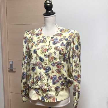 Showa retro silk blouson, overall pattern shirt b… - image 1