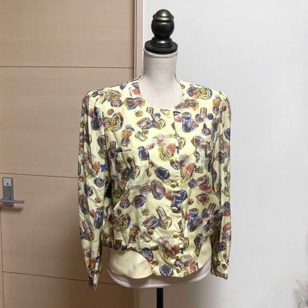 Showa retro silk blouson, overall pattern shirt b… - image 2