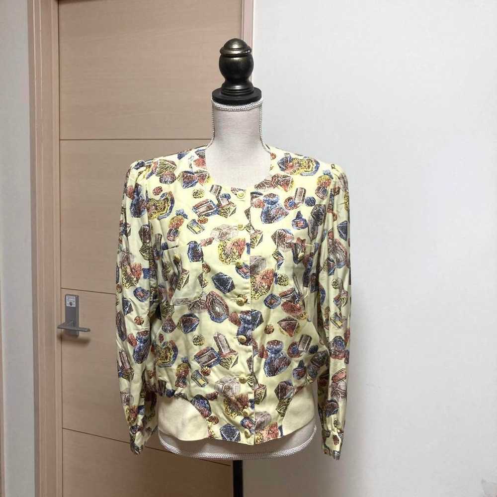 Showa retro silk blouson, overall pattern shirt b… - image 3