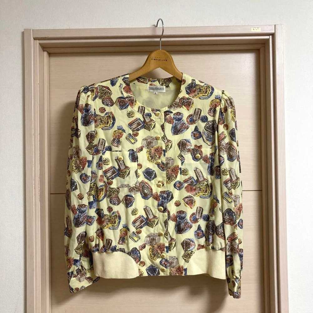 Showa retro silk blouson, overall pattern shirt b… - image 5