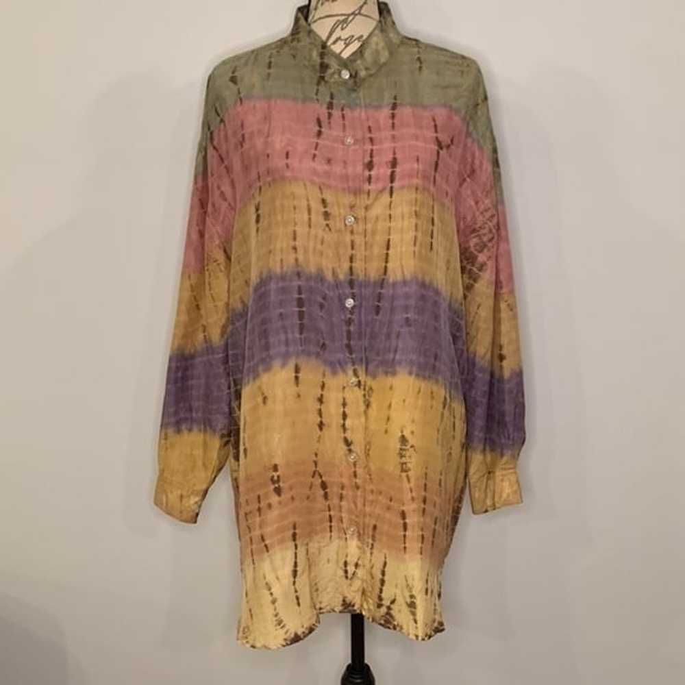 Vintage Bill Blass 100% silk oversized button fro… - image 1