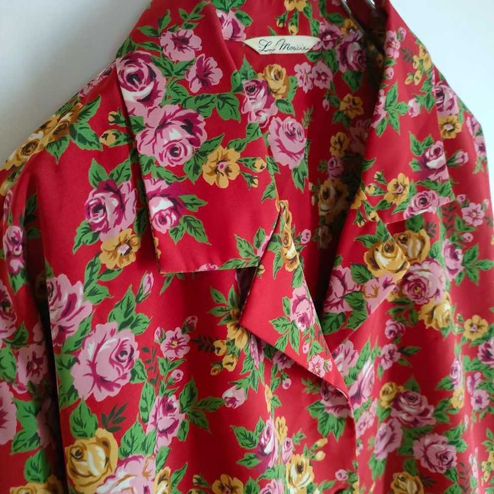 Vintage red floral patterned shirt blouse vintage… - image 2