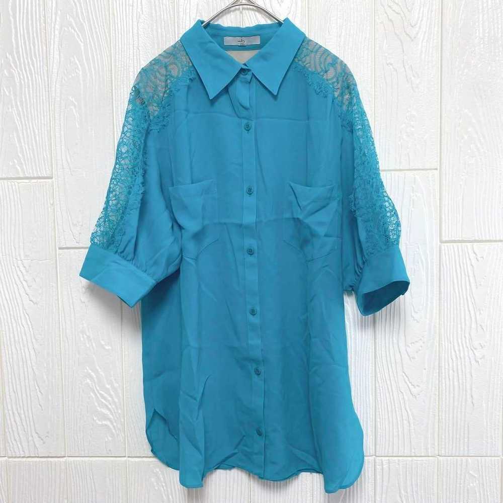 2408 Double B WB Shirt Blouse Lace Blue-Green Mad… - image 1