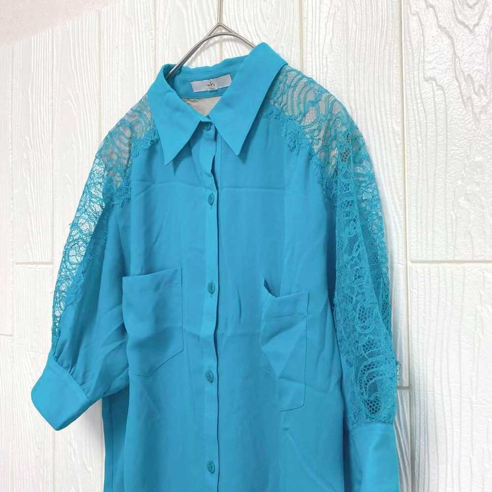 2408 Double B WB Shirt Blouse Lace Blue-Green Mad… - image 2