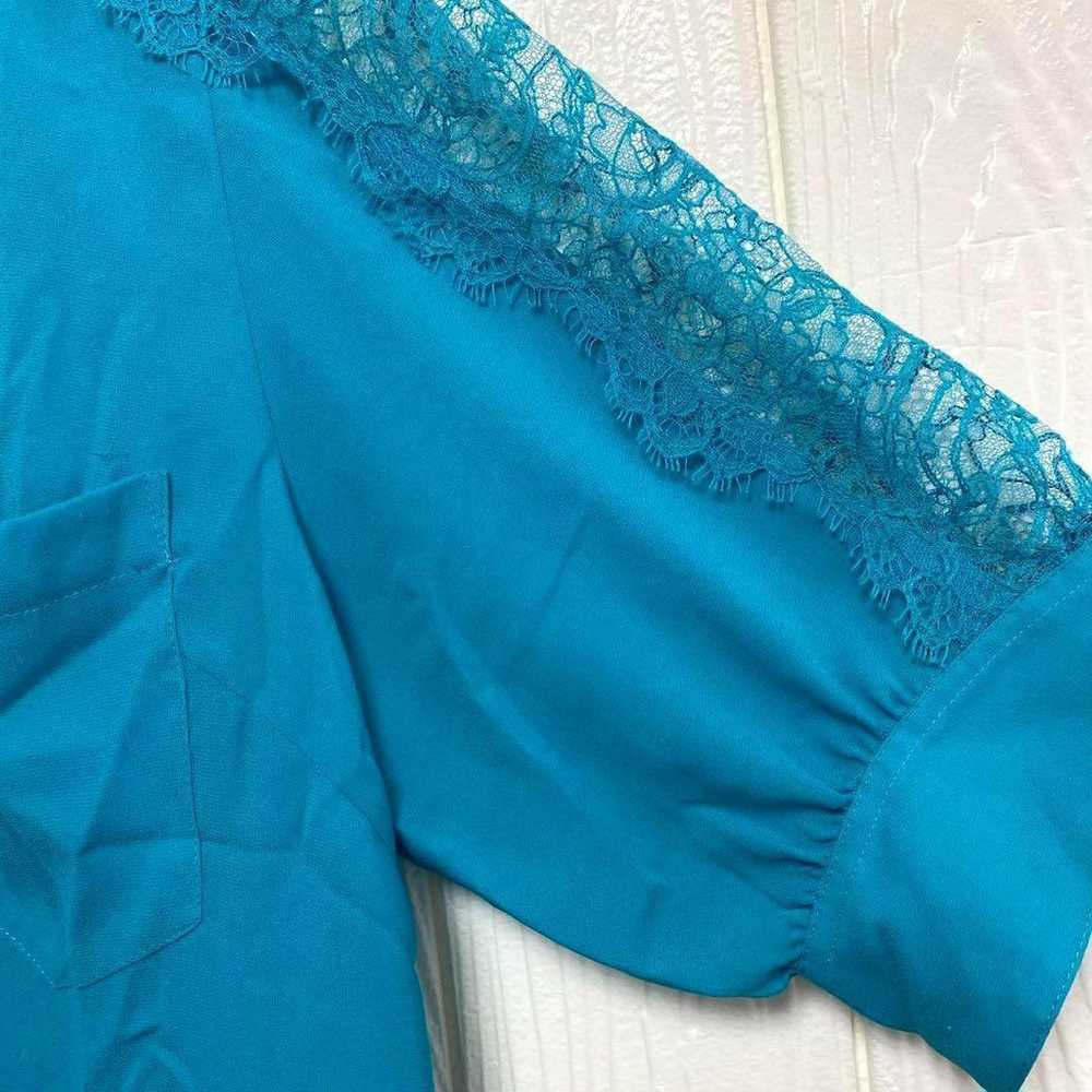 2408 Double B WB Shirt Blouse Lace Blue-Green Mad… - image 7